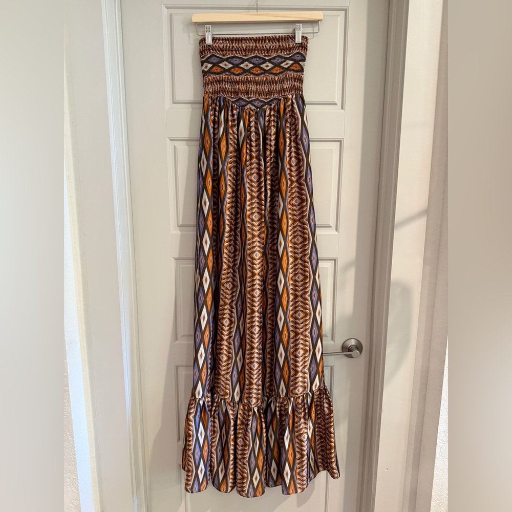 Miss Me Boho Patterned Strapless Maxi Dress‎ Size Small